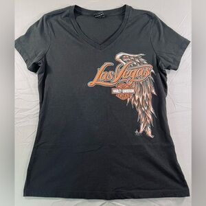 Harley-Davidson women's Las Vegas V-neck T-shirt featuring a winged logo